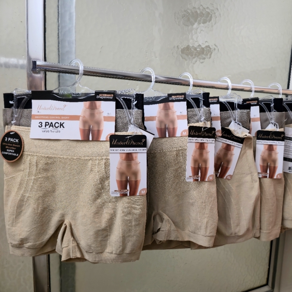 NWT UnderWhere? Smooths, controls, comfortable, Stretc M,L,XL. Ta/Nu/Bl $35 Each